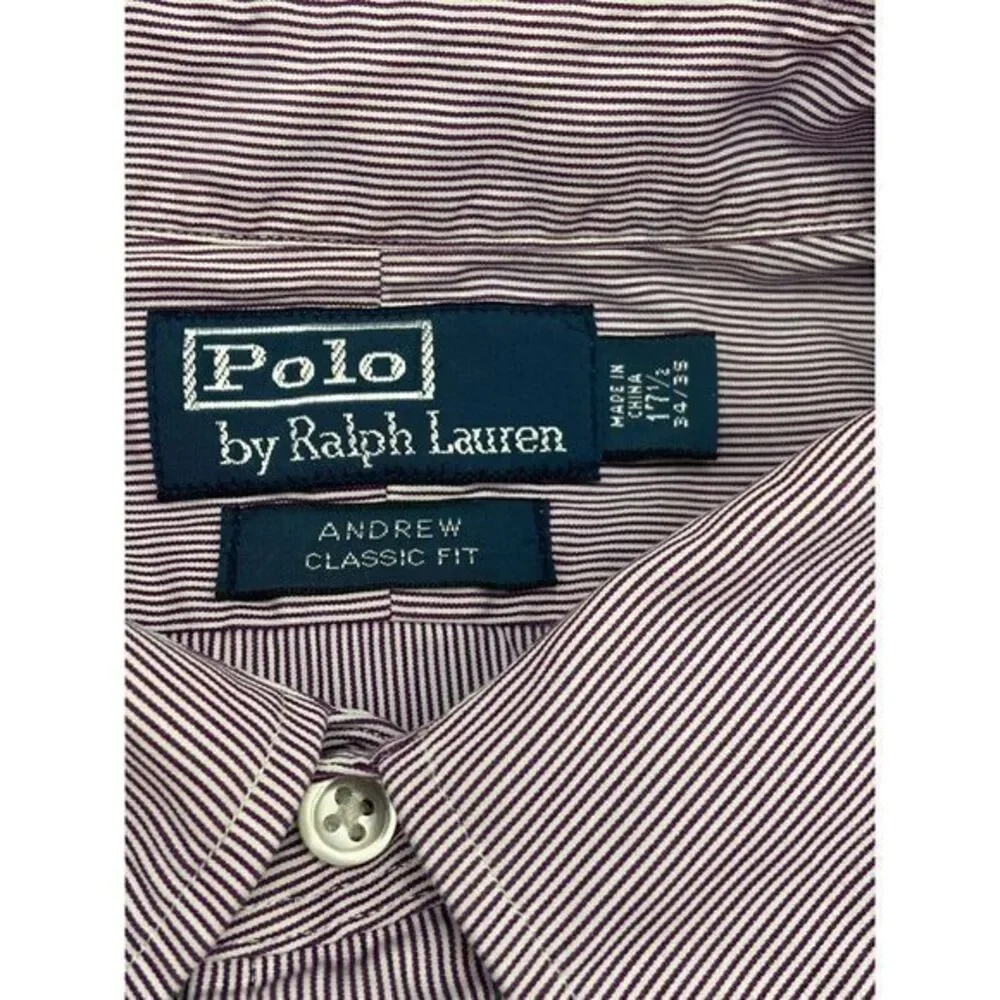 Polo Ralph Lauren Andrew Mens Purple Pinstripe Button Up‎ Shirt 17 1/2 34/35